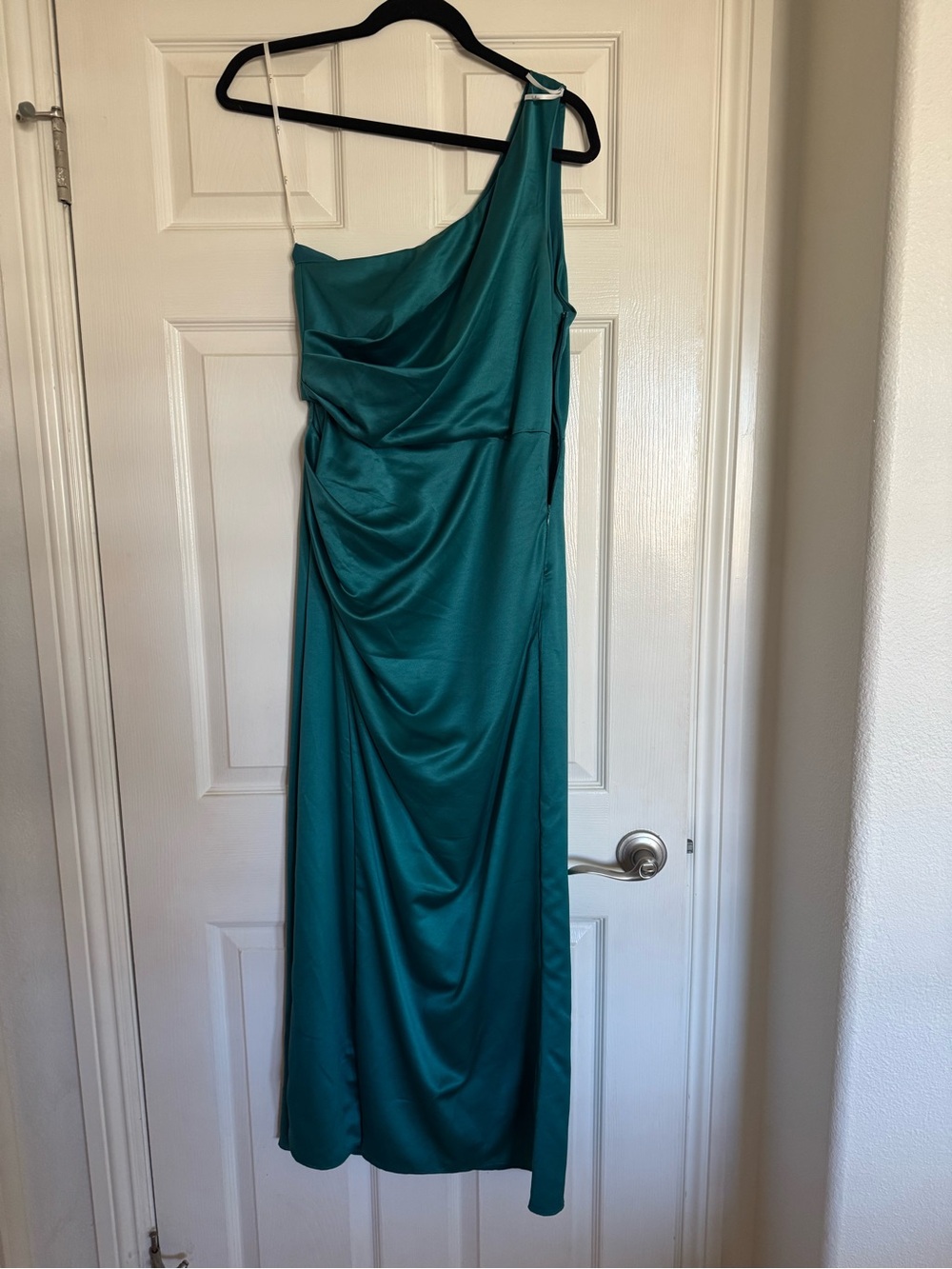 Lulus sz M One-Shoulder Teal Satin Evening Dress